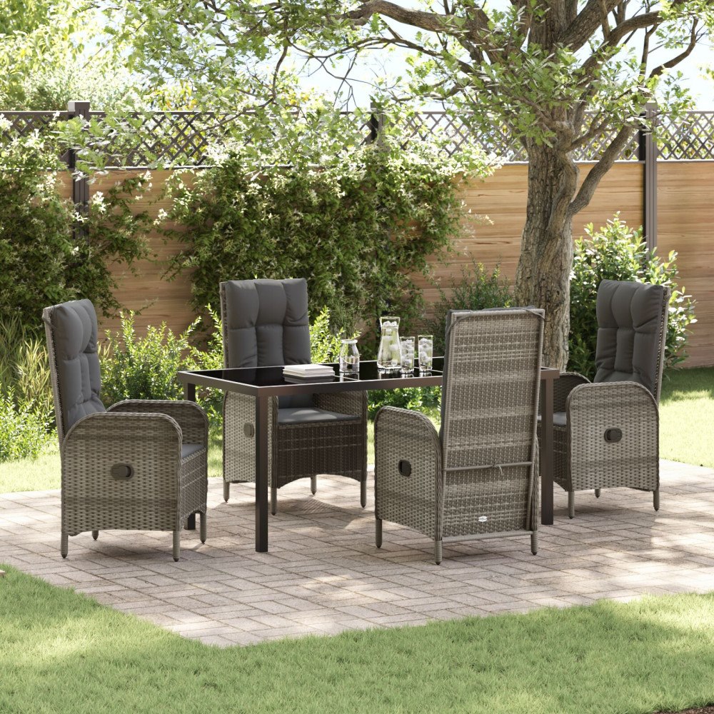 vidaXL Trädgårdsmöbelset med kudde 5 pcs Grå Poly rattan