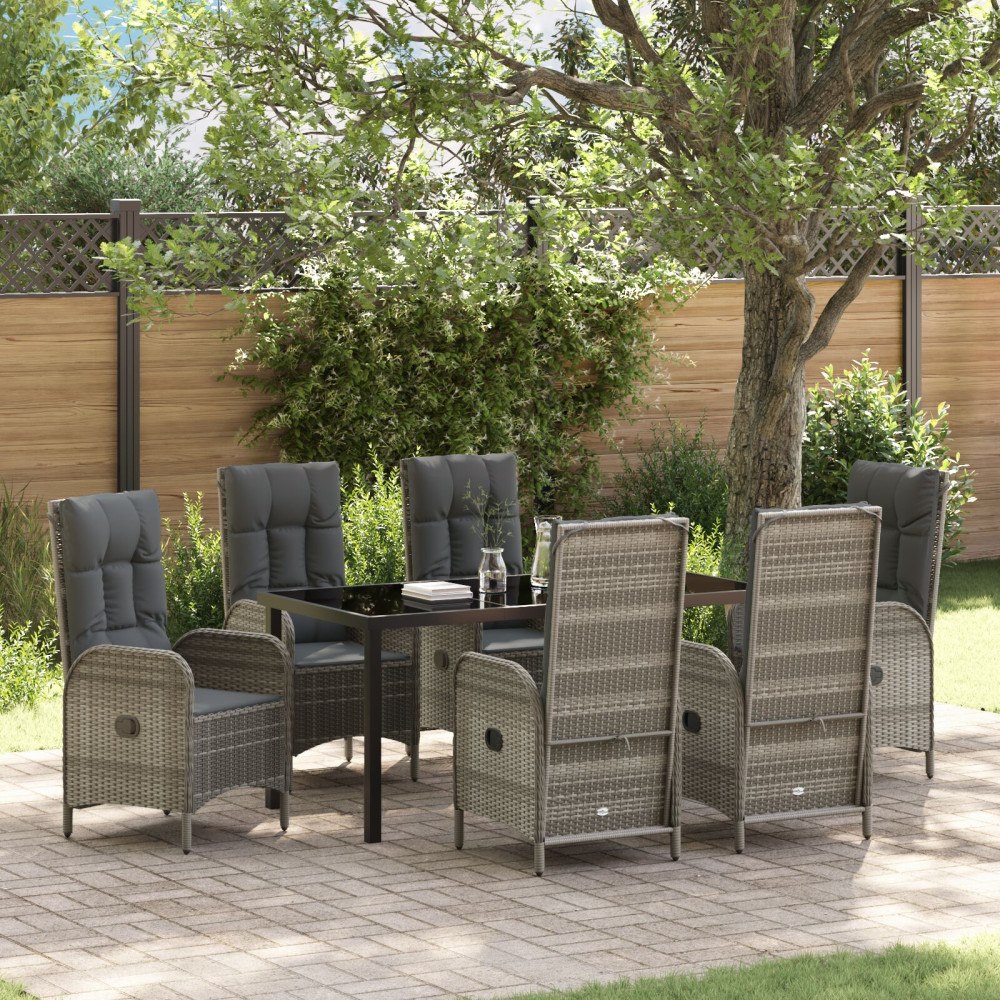 vidaXL Trädgårdsmöbelset med kudde 7 pcs Grå Poly rattan