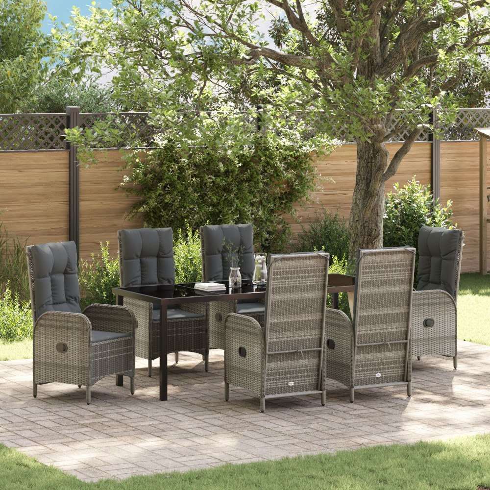 vidaXL Trädgårdsmöbelset med kudde 7 pcs Grå Poly rattan