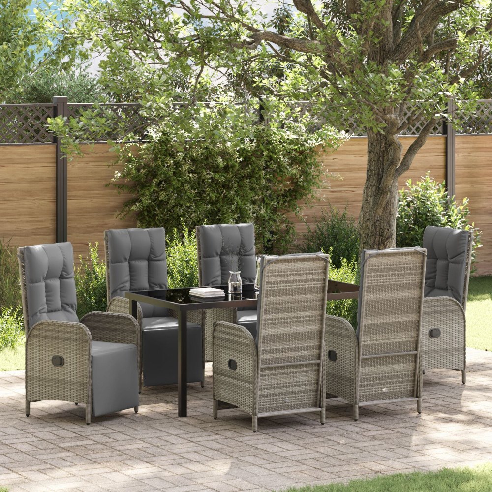 vidaXL Trädgårdsmöbelset med kudde 7 pcs Grå Poly rattan