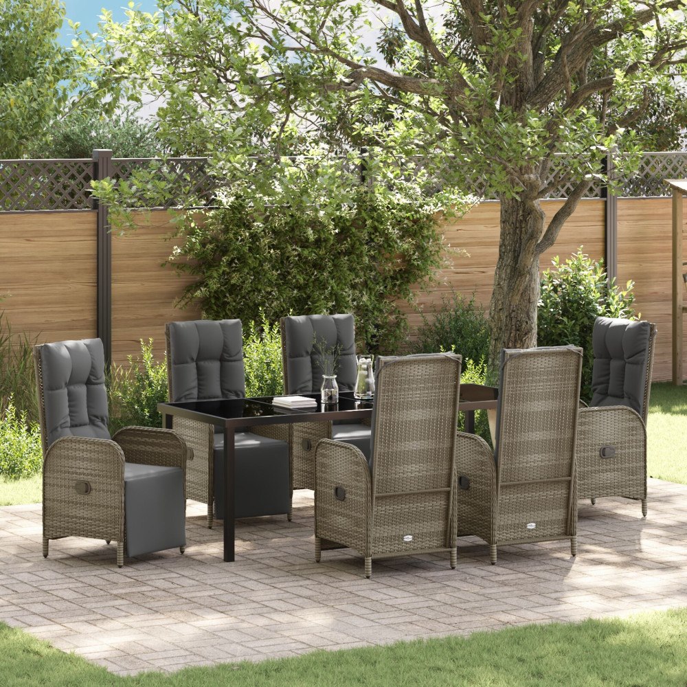 vidaXL Trädgårdsmöbelset med kudde 7 pcs Grå Poly rattan