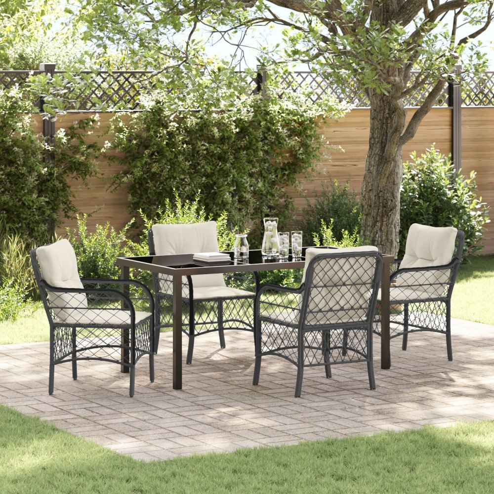 vidaXL Trädgårdsmöbelset med kudde 5 pcs Svart Poly rattan