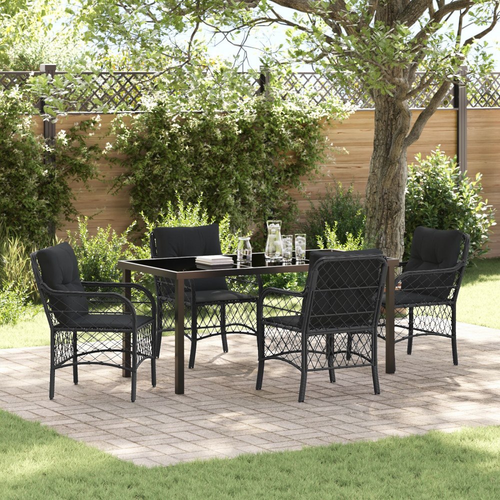 vidaXL Trädgårdsmöbelset med kudde 5 pcs Svart Poly rattan