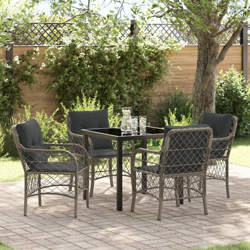 vidaXL Trädgårdsmöbelset med kudde 5 pcs Grå Poly rattan
