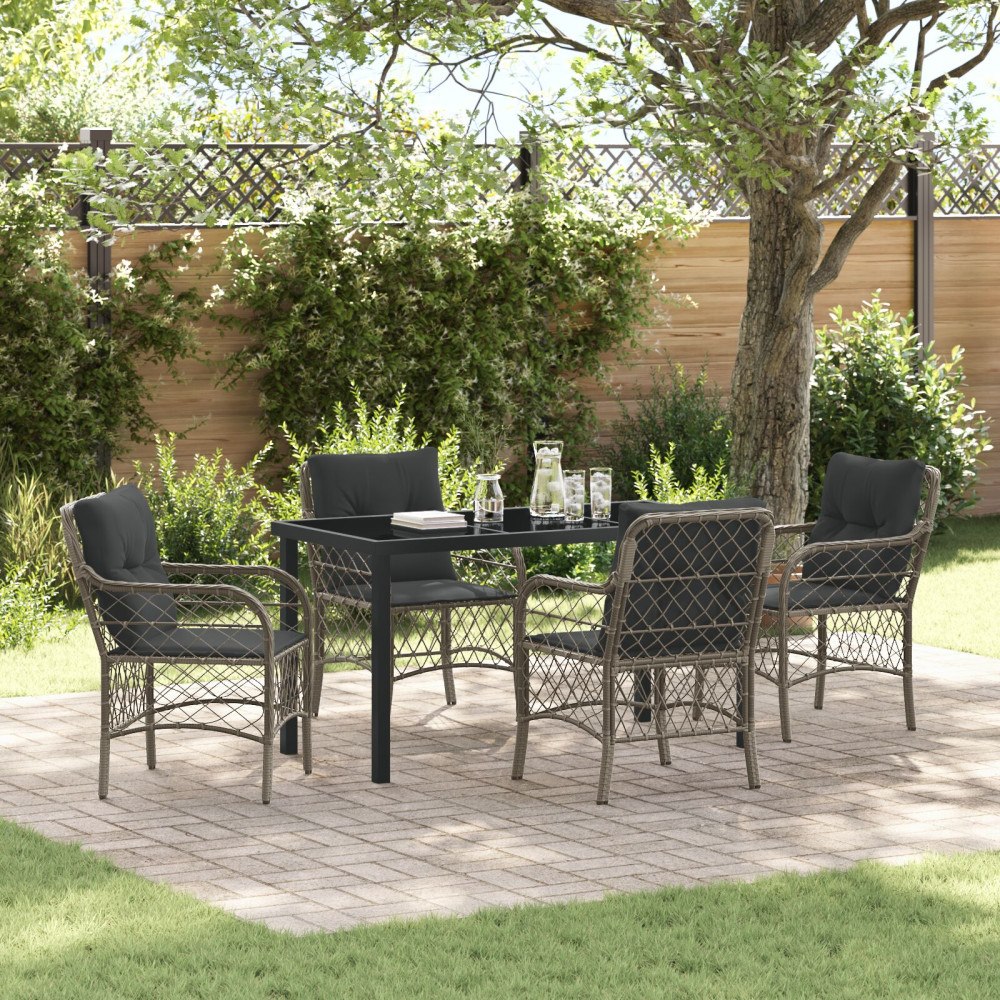 vidaXL Trädgårdsmöbelset med kudde 5 pcs Grå Poly rattan