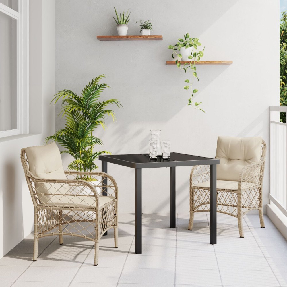 vidaXL Trädgårdsmöbelset med kudde 3 pcs Beige Poly rattan