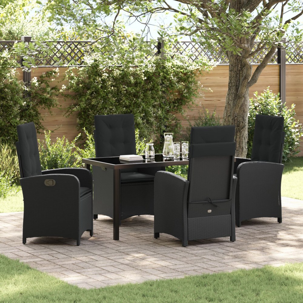 vidaXL Trädgårdsmöbelset 5 pcs Svart konstrotting