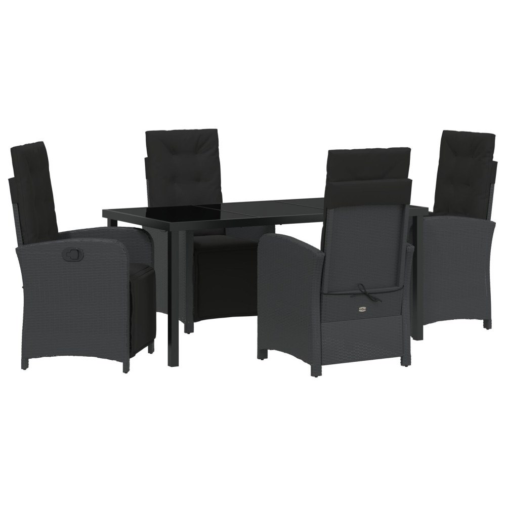 vidaXL 5-delat Trädgårdsset med kuddar Svart Poly Rattan, vidaXL Trädgårdsbord Svart 160x80x73 cm Härdat glas