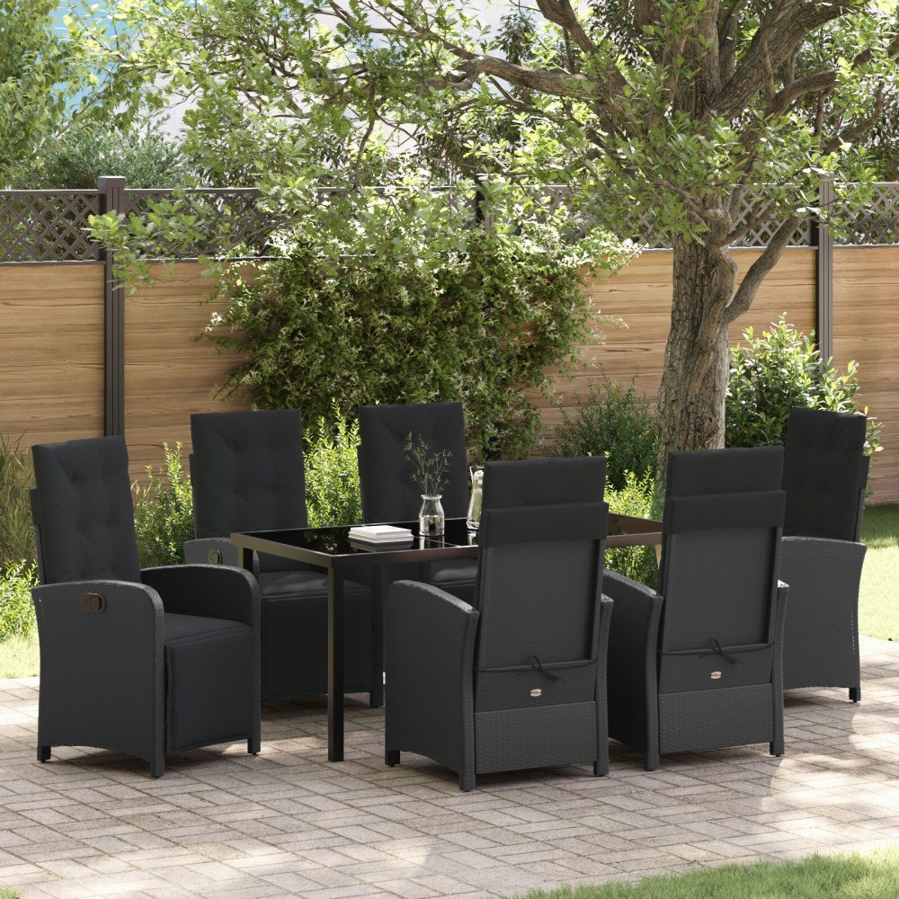 vidaXL Trädgårdsmöbelset 7 pcs Svart konstrotting