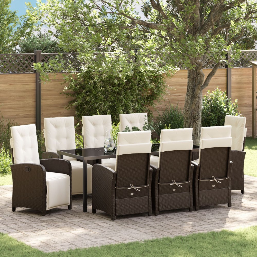 vidaXL Trädgårdsmöbelset 9 pcs Brun konstrotting