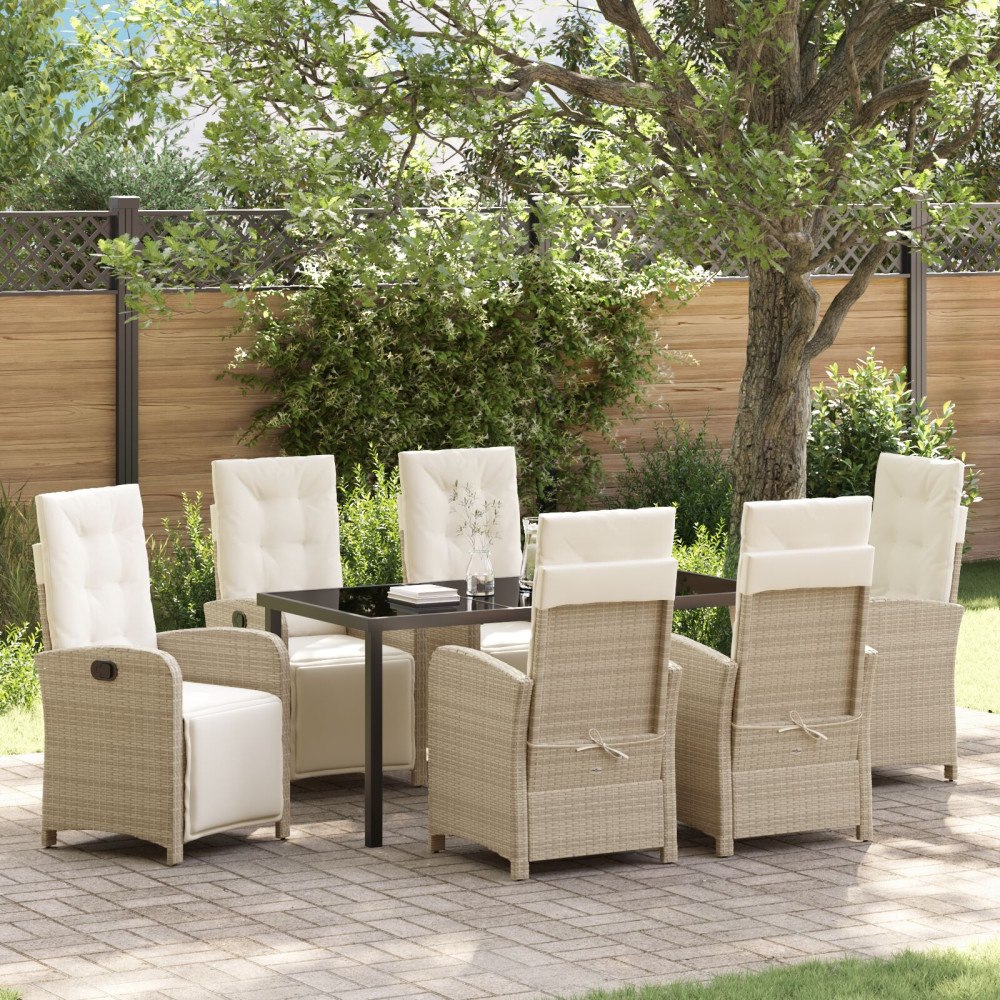 vidaXL Trädgårdsmöbelset 7 pcs Beige konstrotting