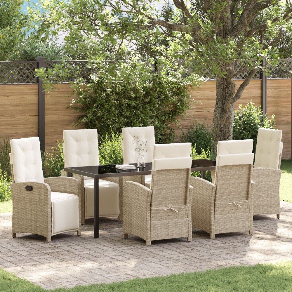 vidaXL Trädgårdsmöbelset 7 pcs Beige konstrotting