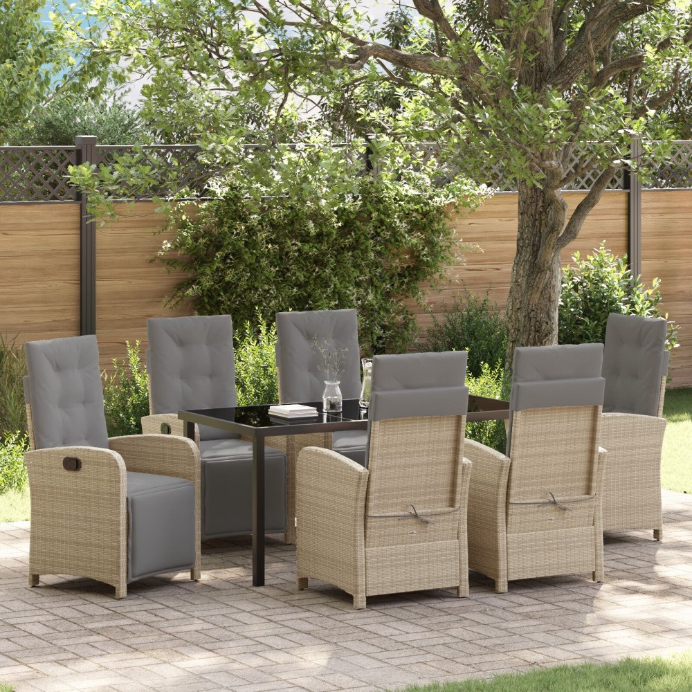 vidaXL Trädgårdsmöbelset 7 pcs Beige konstrotting