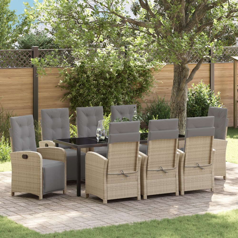 vidaXL Trädgårdsmöbelset 9 pcs Beige konstrotting