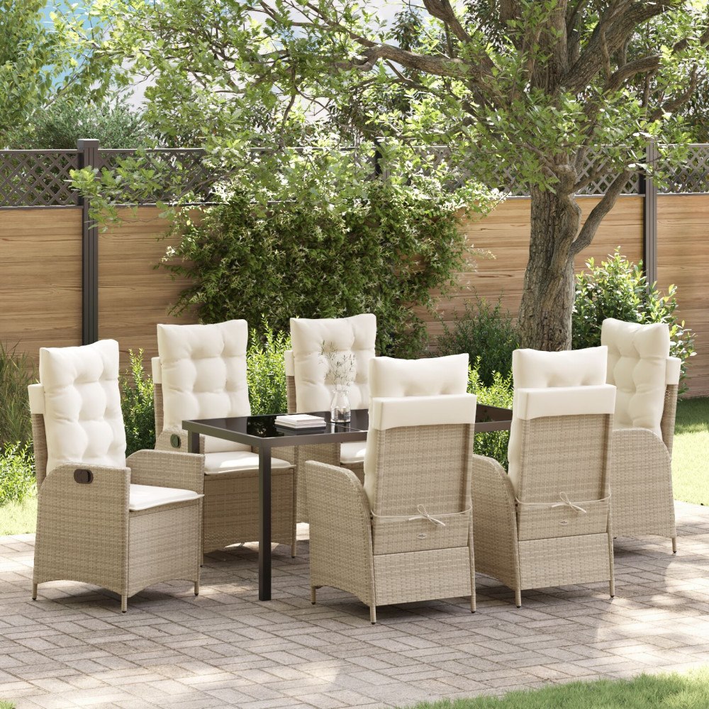 vidaXL Trädgårdsmöbelset 7 pcs Beige konstrotting