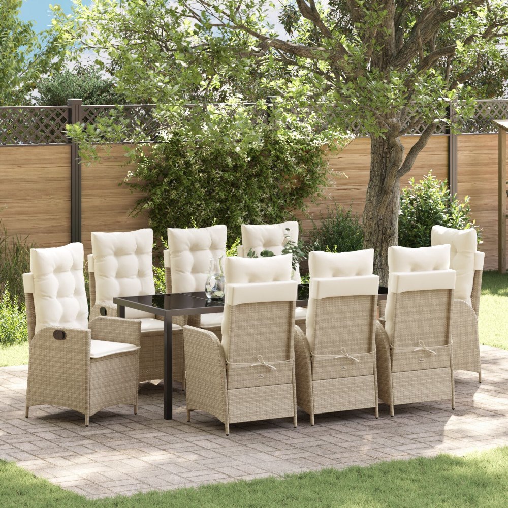 vidaXL Trädgårdsmöbelset 9 pcs Beige konstrotting