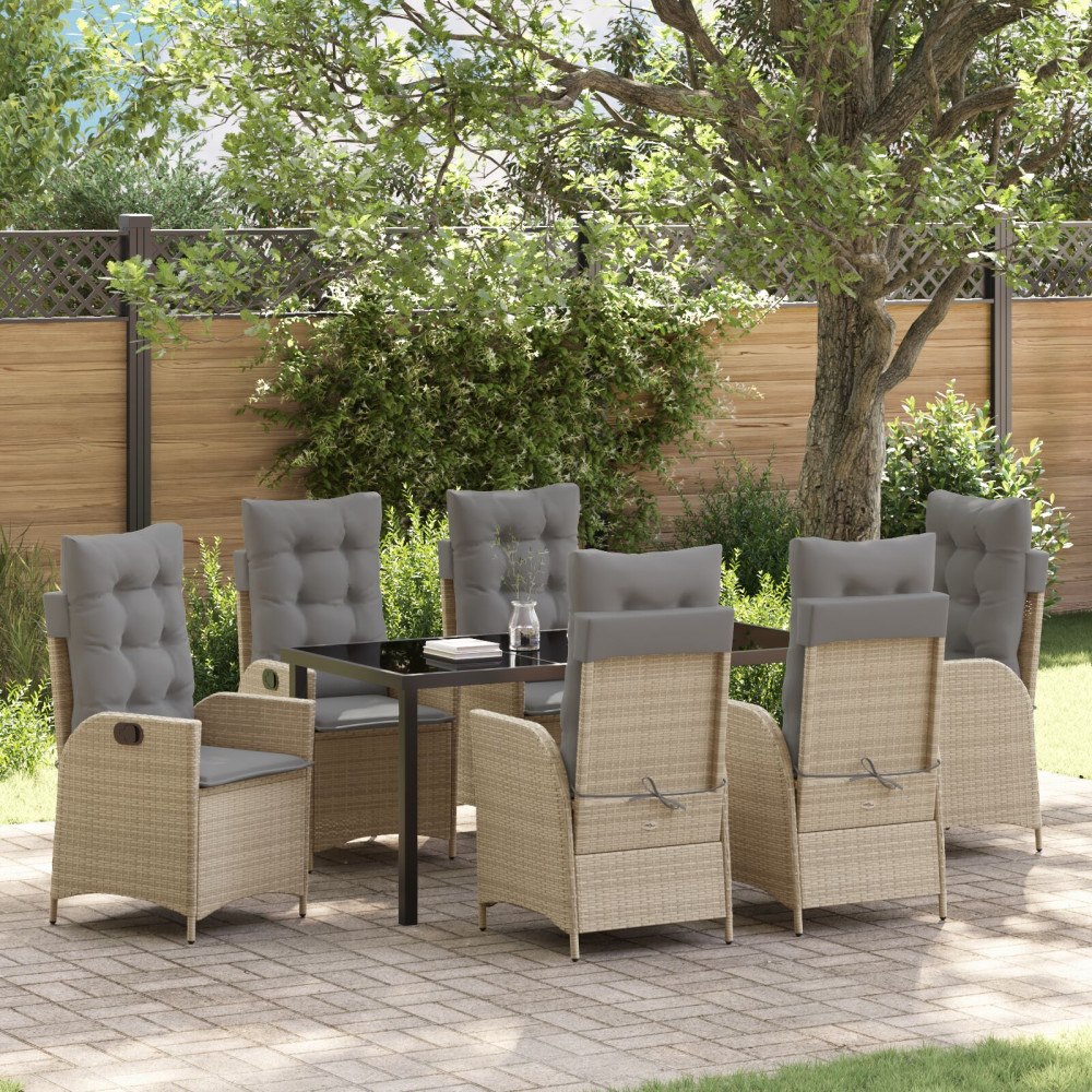 vidaXL Trädgårdsmöbelset 7 pcs Beige konstrotting