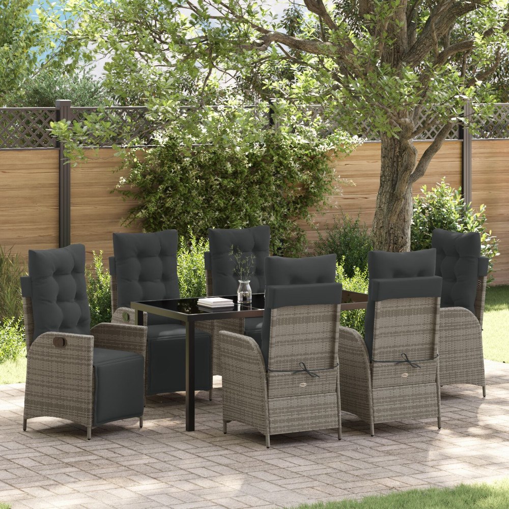 vidaXL Trädgårdsmöbelset 7 pcs Grå Poly rattan