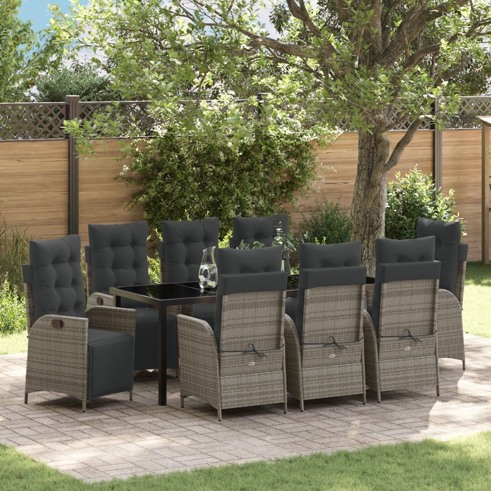 vidaXL Trädgårdsmöbelset 9 pcs Grå Poly rattan