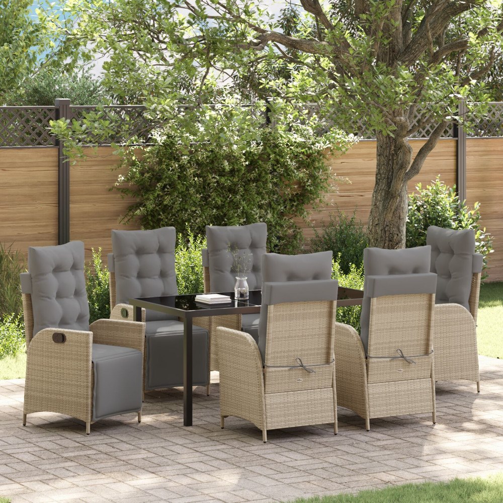 vidaXL Trädgårdsmöbelset 7 pcs Beige Poly rattan