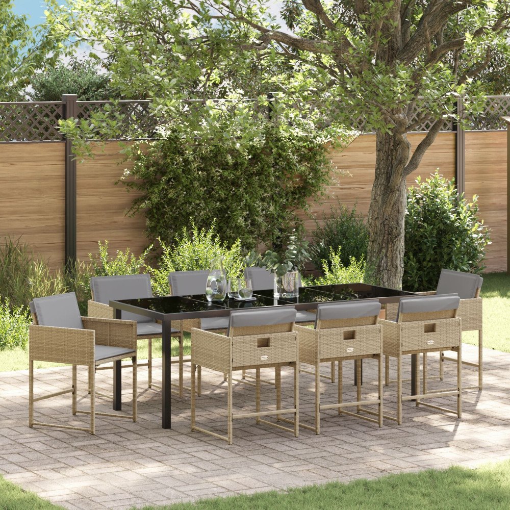vidaXL Trädgårdsmöbelset 9 pcs Beige konstrotting