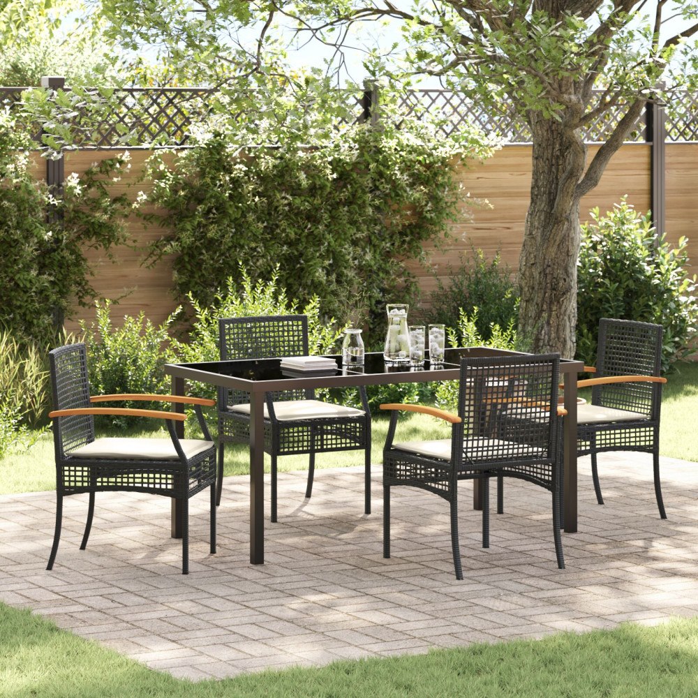 vidaXL Trädgårdsmöbelset 5 pcs Svart konstrotting
