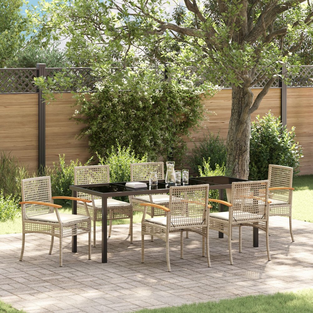 vidaXL Trädgårdsmöbelset 7 pcs Beige konstrotting
