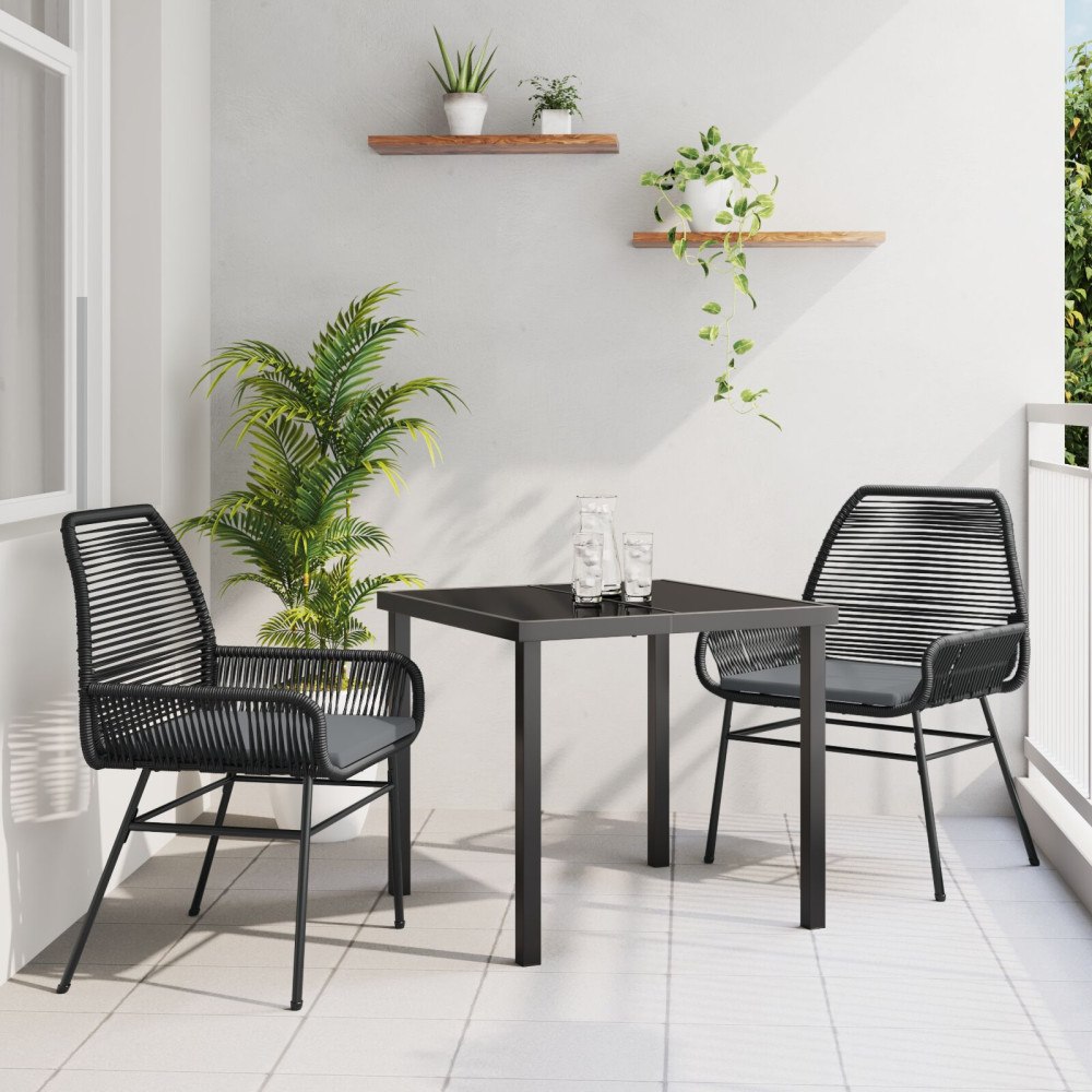 vidaXL Trädgårdsmöbelset 3 pcs Svart konstrotting