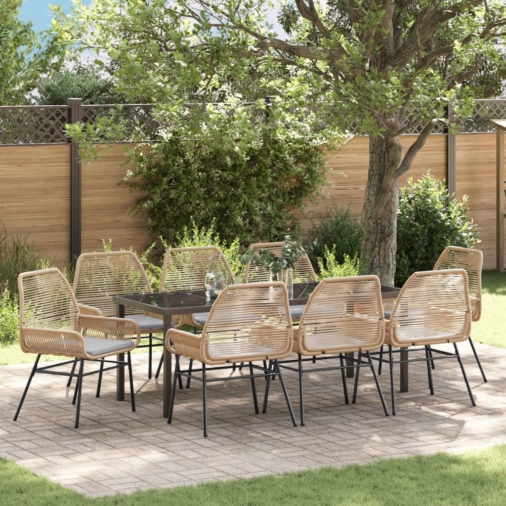 vidaXL Trädgårdsmöbelset 9 pcs Brun konstrotting