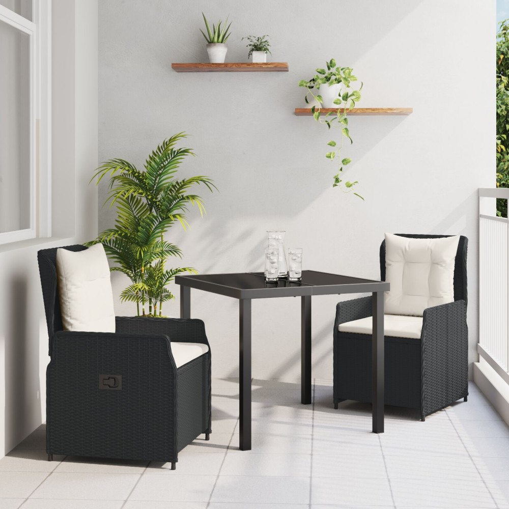 vidaXL Trädgårdsmöbelset 3 pcs Svart konstrotting