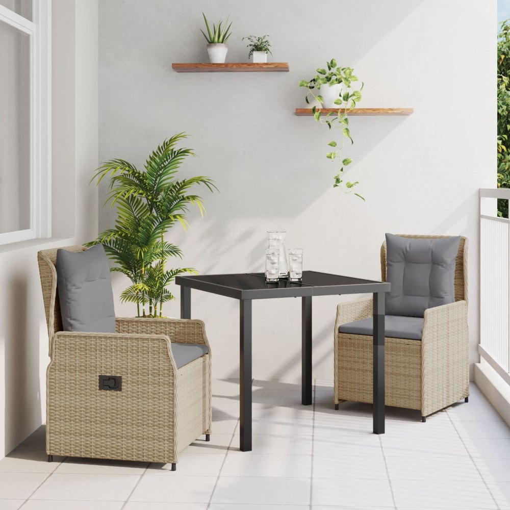 vidaXL Trädgårdsmöbelset 3 pcs Beige konstrotting