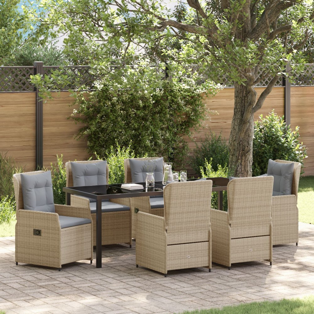 vidaXL Trädgårdsmöbelset 7 pcs Beige konstrotting