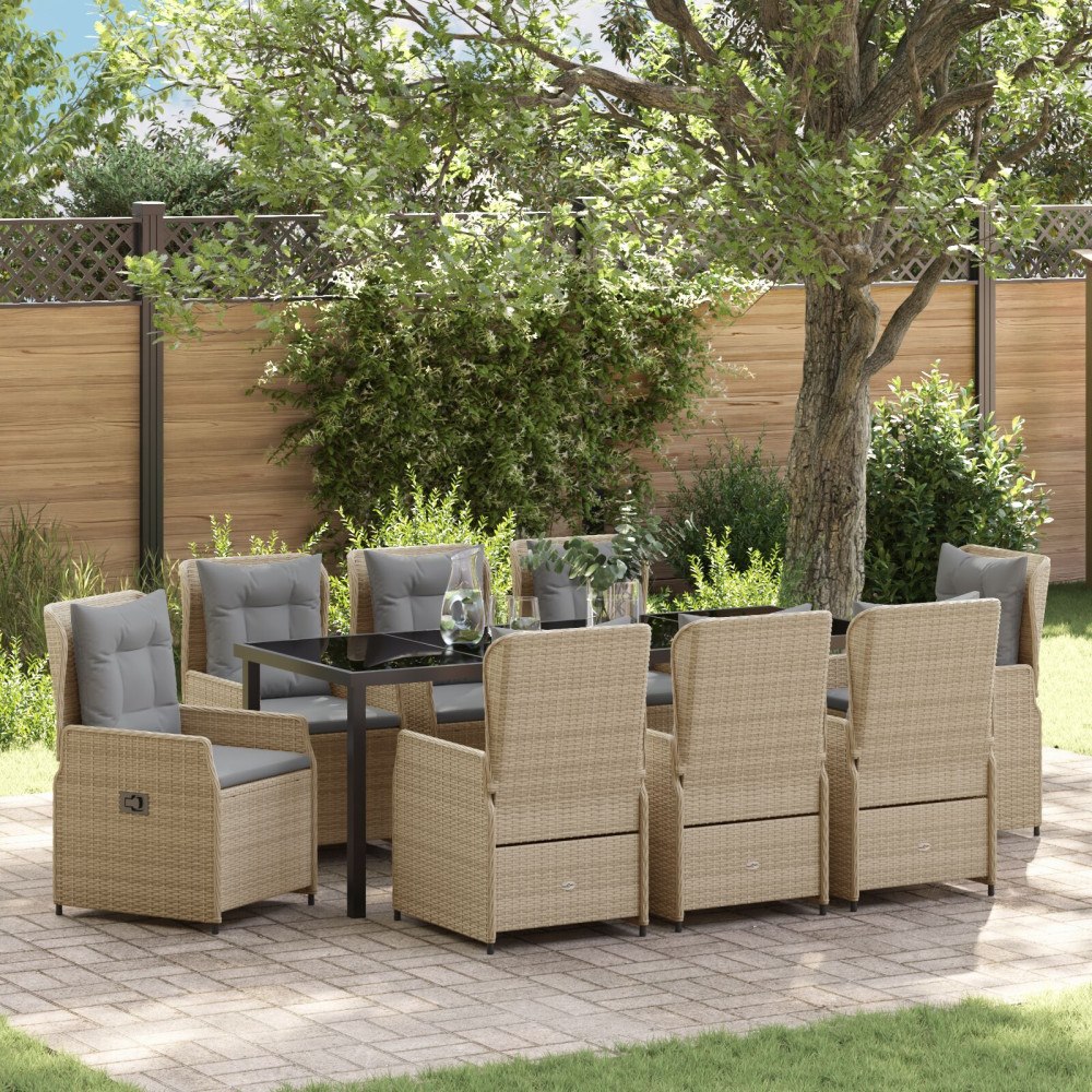 vidaXL Trädgårdsmöbelset 9 pcs Beige konstrotting