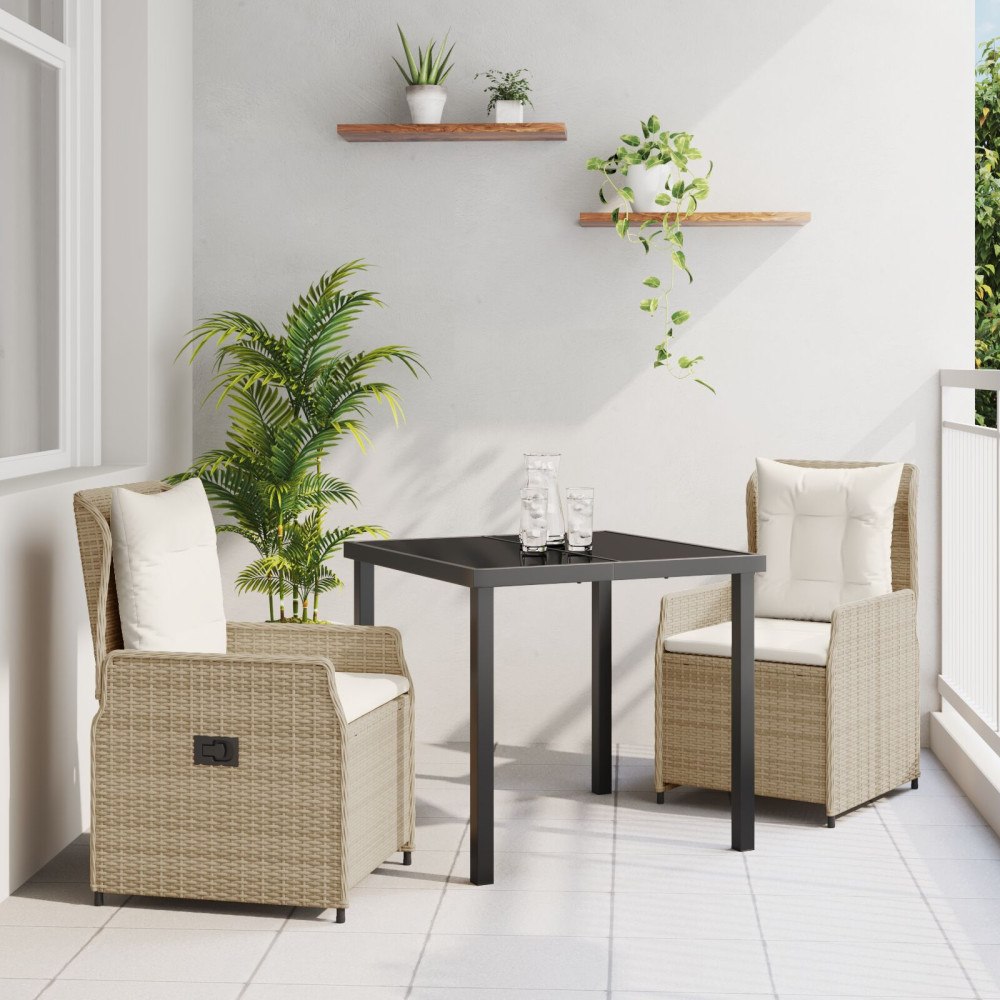 vidaXL Trädgårdsmöbelset 3 pcs Beige konstrotting