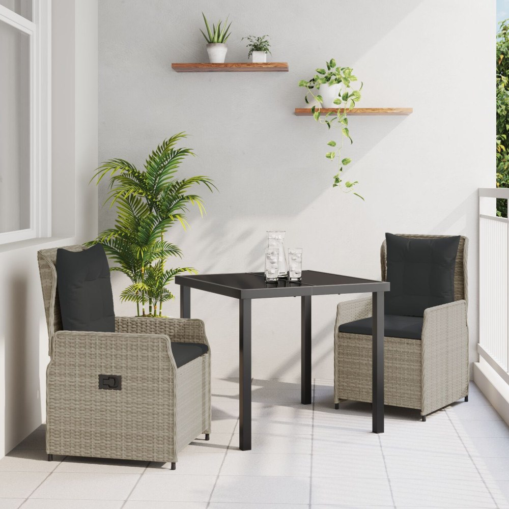 vidaXL Trädgårdsmöbelset 3 pcs Ljusgrå konstrotting