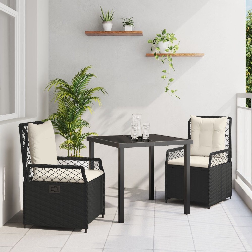 vidaXL Trädgårdsmöbelset 3 pcs Svart konstrotting