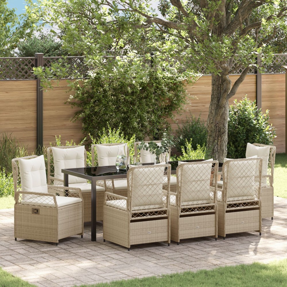 vidaXL Trädgårdsmöbelset 9 pcs Beige konstrotting