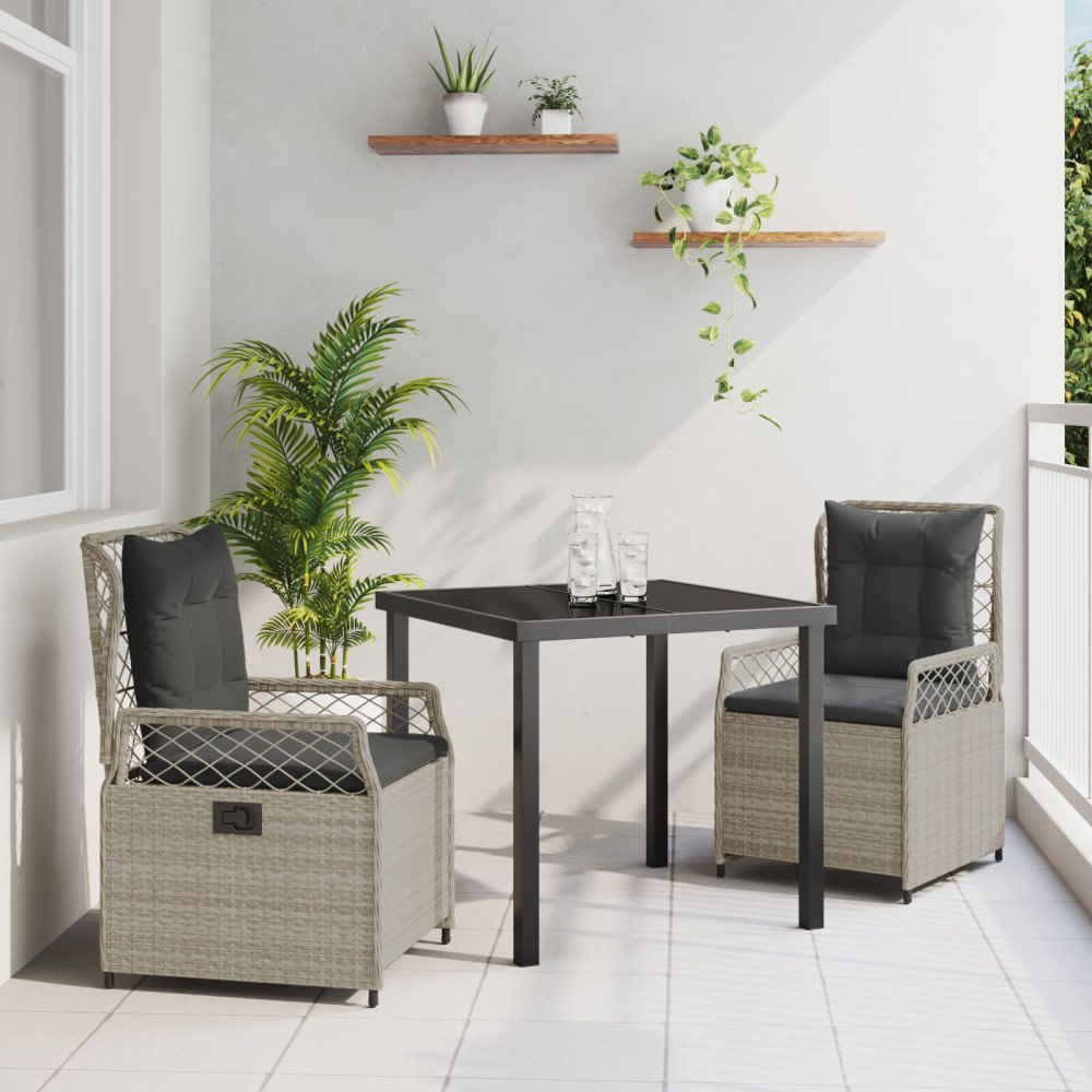 vidaXL Trädgårdsmöbelset 3 pcs Ljusgrå konstrotting