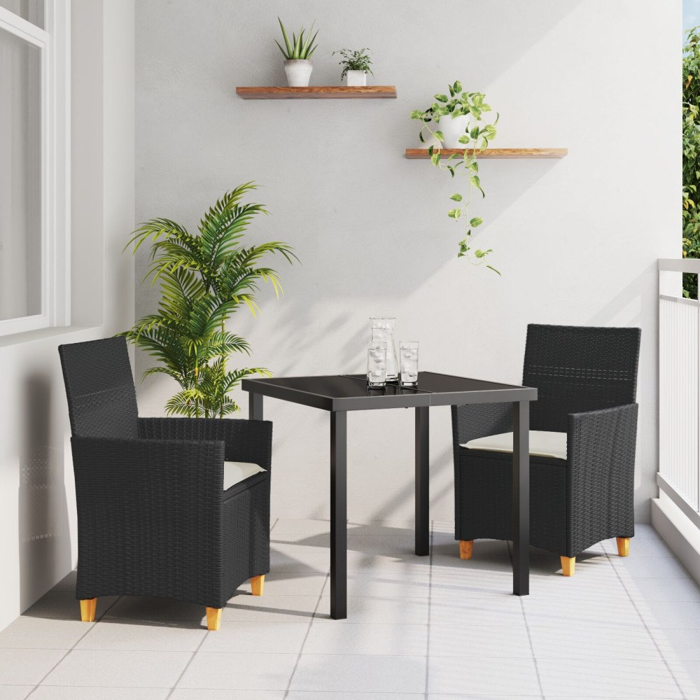 vidaXL Trädgårdsmöbelset 3 pcs Svart konstrotting