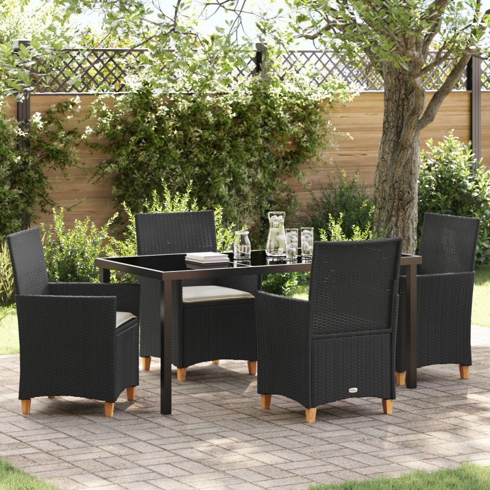 vidaXL Trädgårdsmöbelset 5 pcs Svart konstrotting