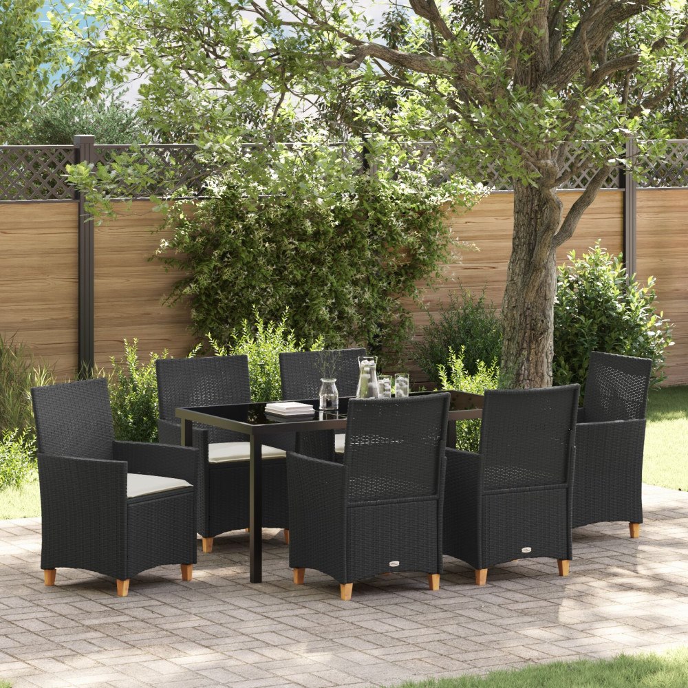 vidaXL Trädgårdsmöbelset 7 pcs Svart konstrotting