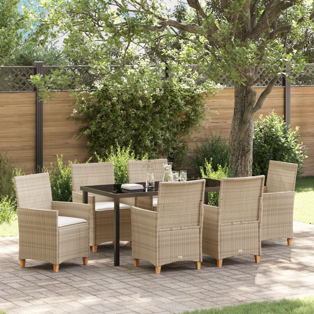 vidaXL Trädgårdsmöbelset 7 pcs Beige konstrotting