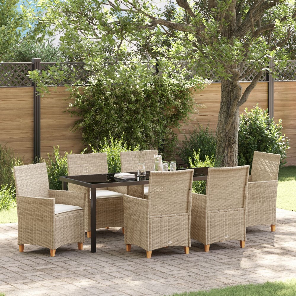 vidaXL Trädgårdsmöbelset 7 pcs Beige konstrotting