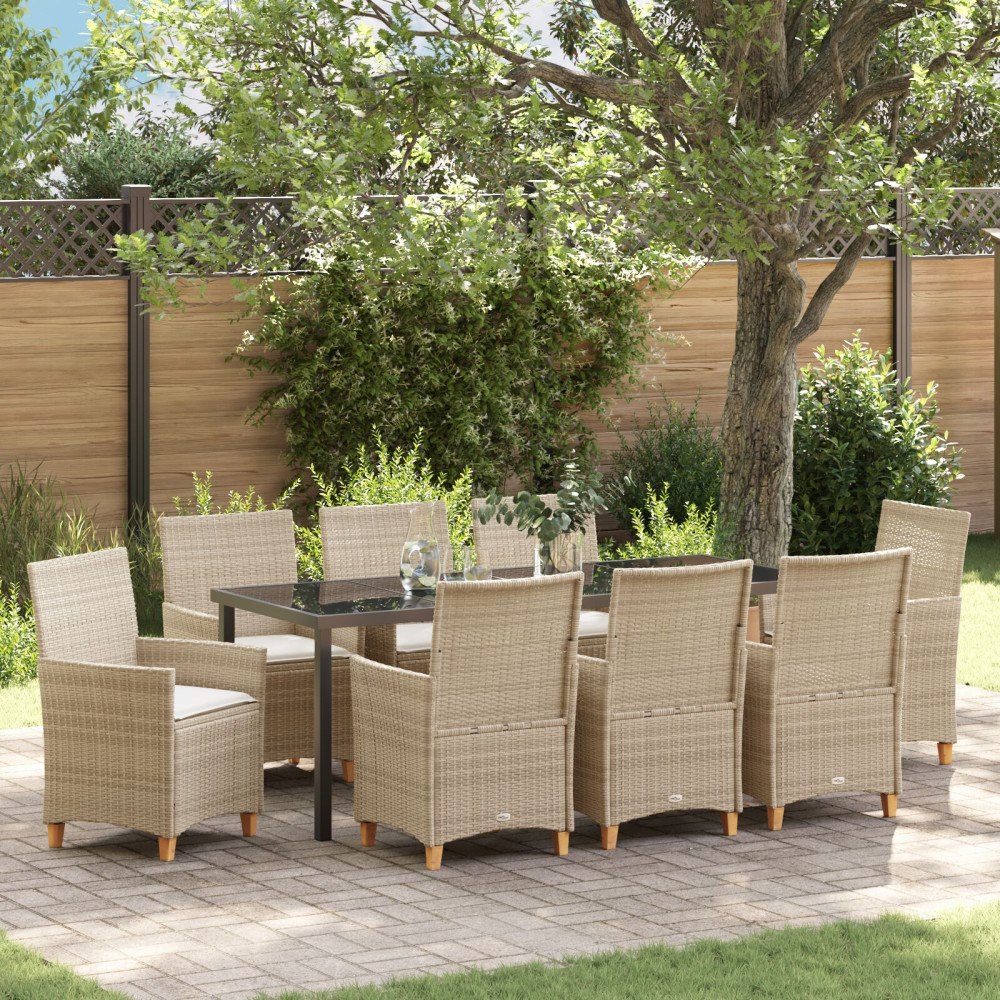 vidaXL Trädgårdsmöbelset 9 pcs Beige konstrotting