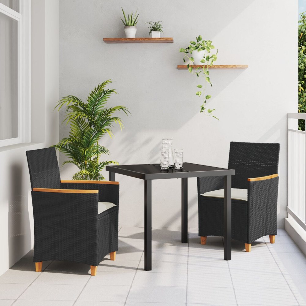 vidaXL Trädgårdsmöbelset 3 pcs Svart konstrotting