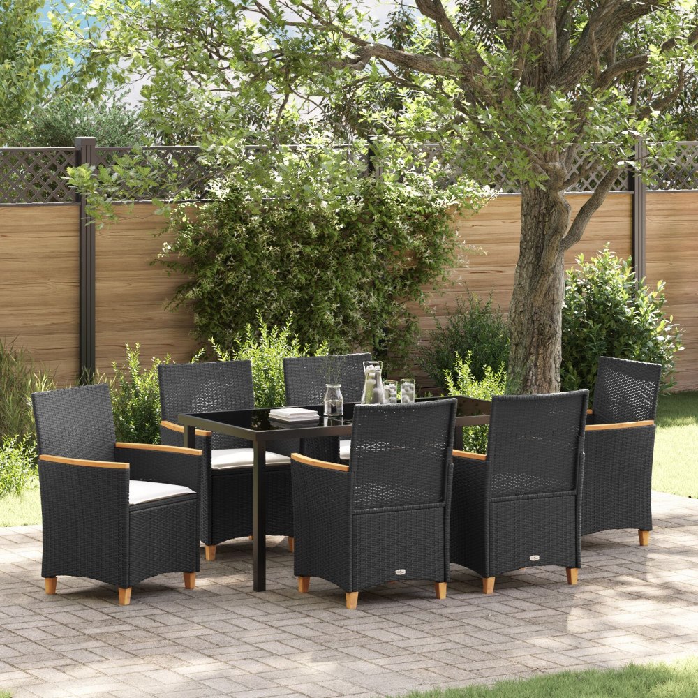 vidaXL Trädgårdsmöbelset 7 pcs Svart konstrotting