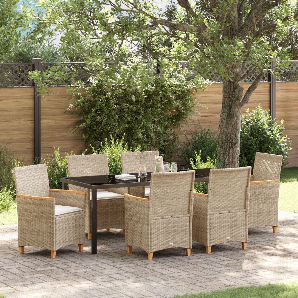 vidaXL Trädgårdsmöbelset 7 pcs Beige konstrotting