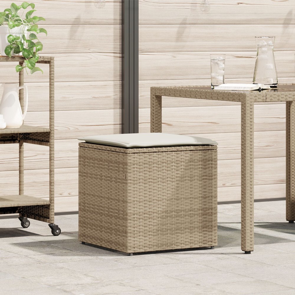 vidaXL Förvaringsbox Beige och gräddvit Rottingeffekt, Polyesterkudde