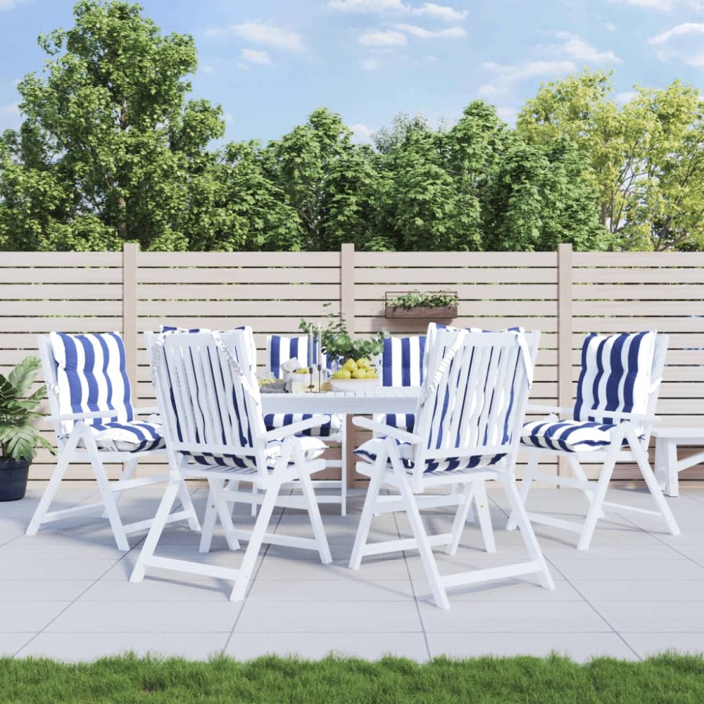 vidaXL Stolsdynor med låg rygg 6 st blå&vit randig oxfordtyg