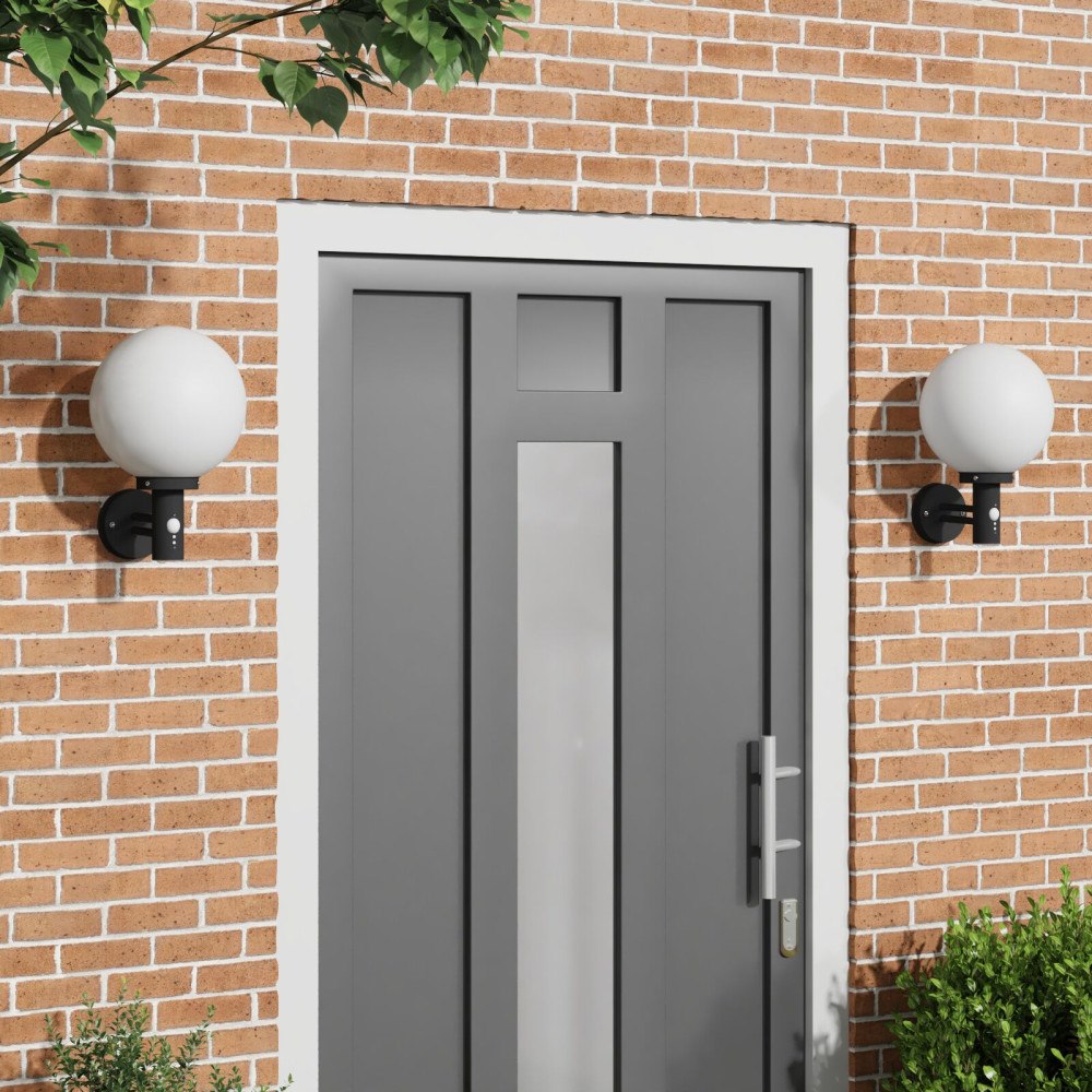 vidaXL Utomhus Vägglampor med Sensor 2 st Svart Rostfritt Stål IP44
